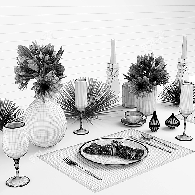 Elegant Tableware Set 3D model image 3