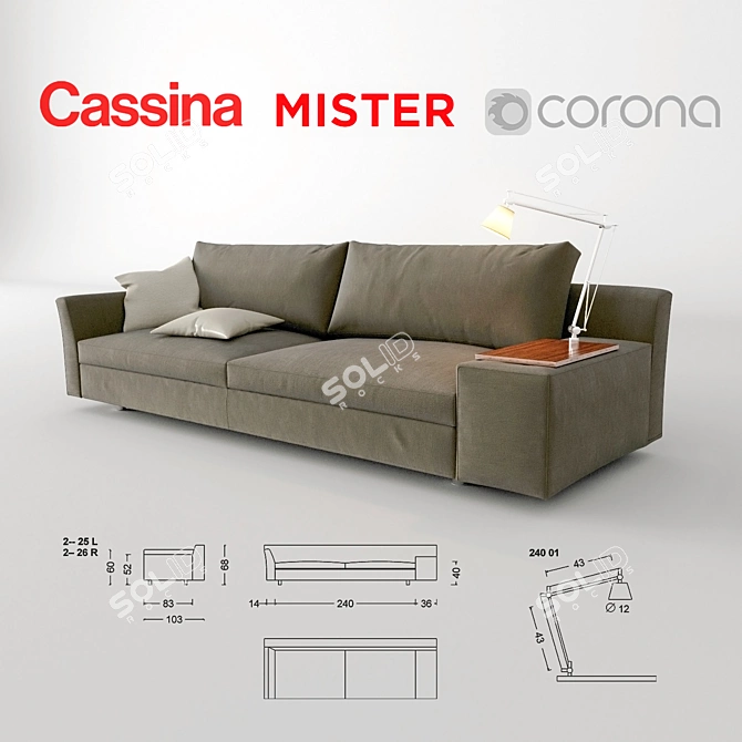 Minimalist Low-Back Sofa with Table Lamp 3D model image 2