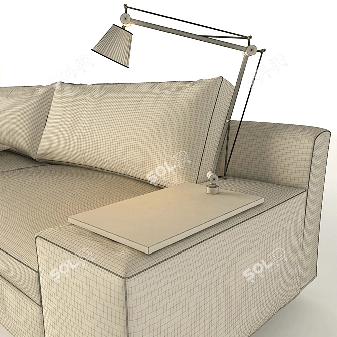 Minimalist Low-Back Sofa with Table Lamp 3D model image 3