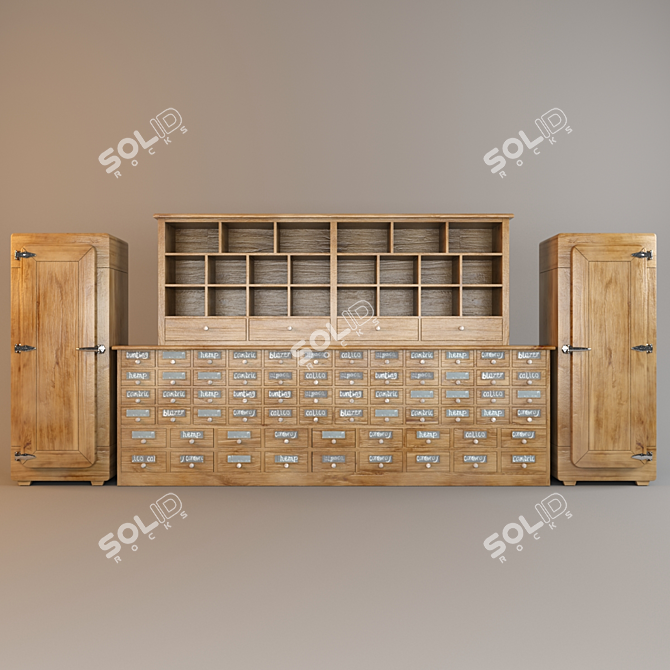 Vintage Industrial Chest of Drawers 3D model image 1