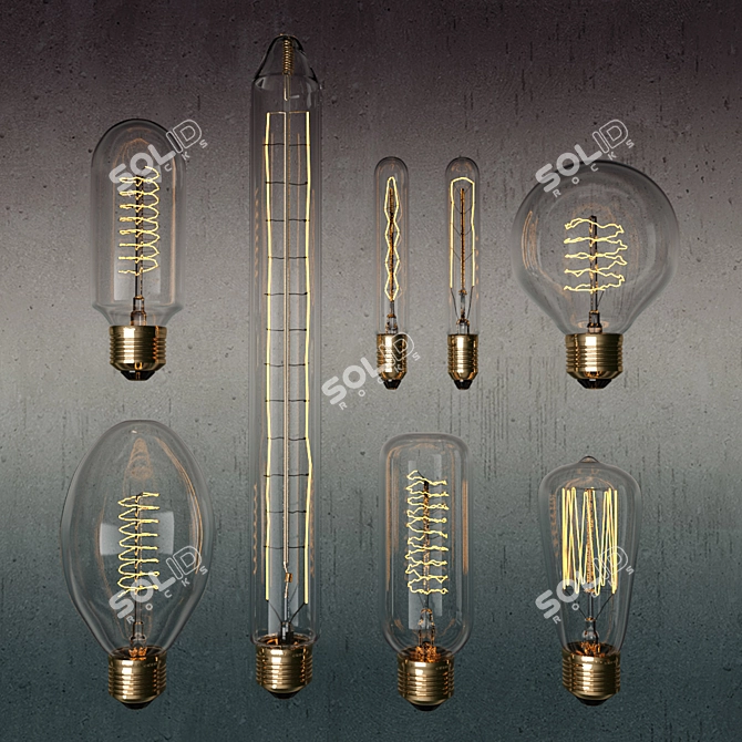 Vintage Bulb Set - 8 Unique Antique Light Bulbs 3D model image 1