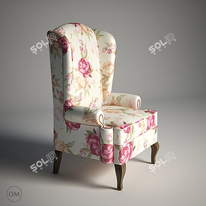 English Eared Armchair - Classic Elegance 3D model image 1