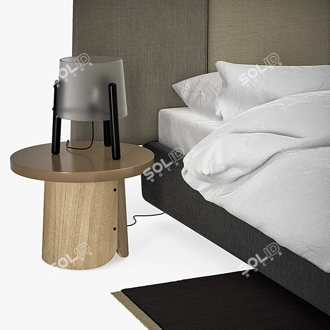 Patchwork Bedroom Set: Bed, Stool & Table Lamp 3D model image 2