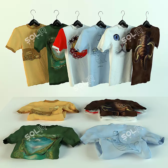 Title: Six-Design T-shirts with Ready-to-Iron Models 3D model image 1