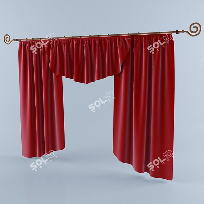 Luxurious Red Silk Curtains 3D model image 1