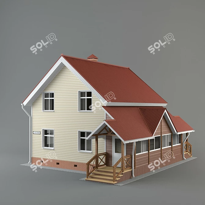 Cozy Two-Story Cottage - 9x9m 3D model image 1