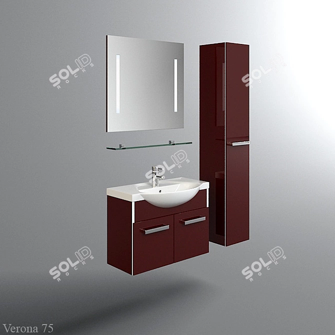 Title: Verona 75 Hanging Sink Cabinet 3D model image 1