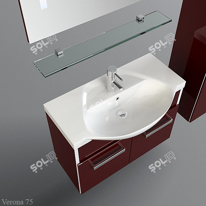 Title: Verona 75 Hanging Sink Cabinet 3D model image 2