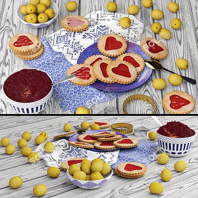 Sweet Plums & Heart Cookies 3D model image 2