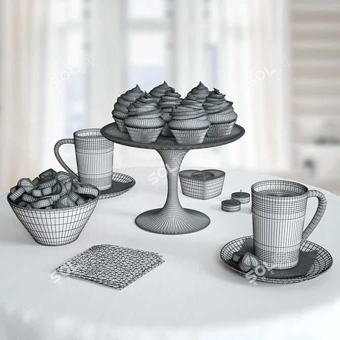 Romantic Valentine's Breakfast Set 3D model image 2