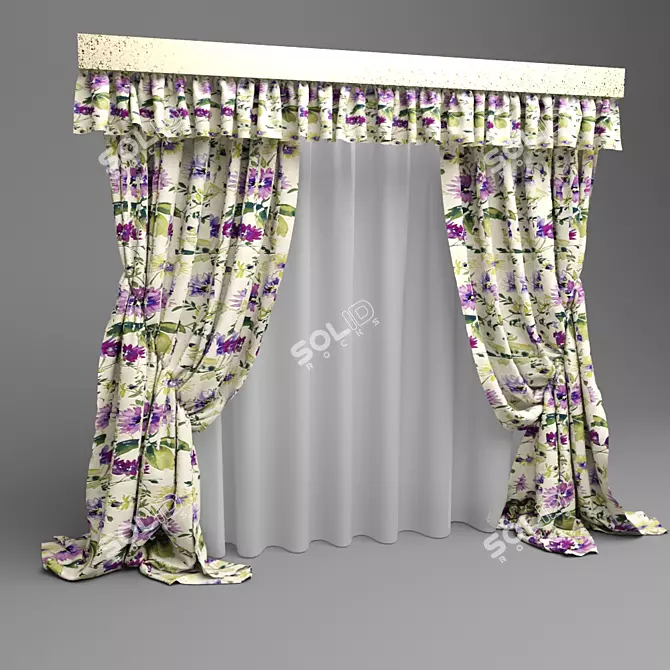 Elegant Provincial Curtain 3D model image 1