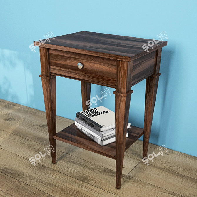 Vintage-inspired Nightstand in Dark Wood 3D model image 1