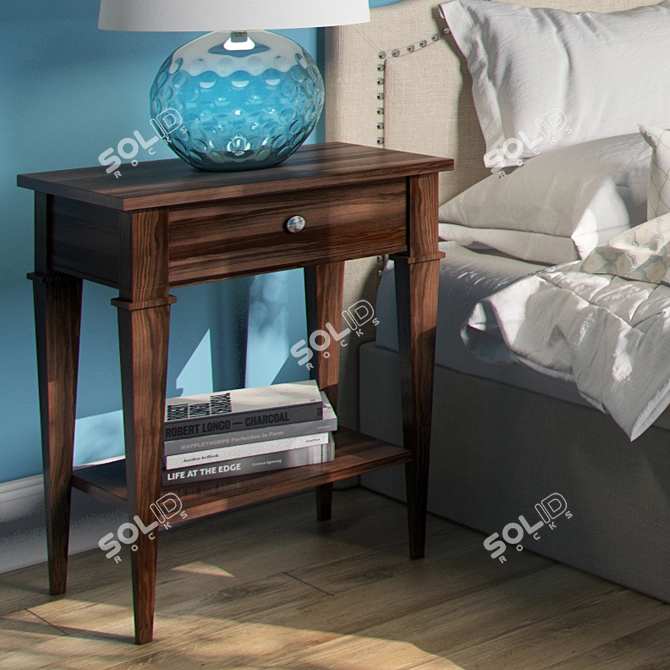 Vintage-inspired Nightstand in Dark Wood 3D model image 2