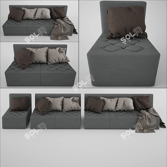 Modern 3-Seater Sofa: Sleek & Stylish 3D model image 1