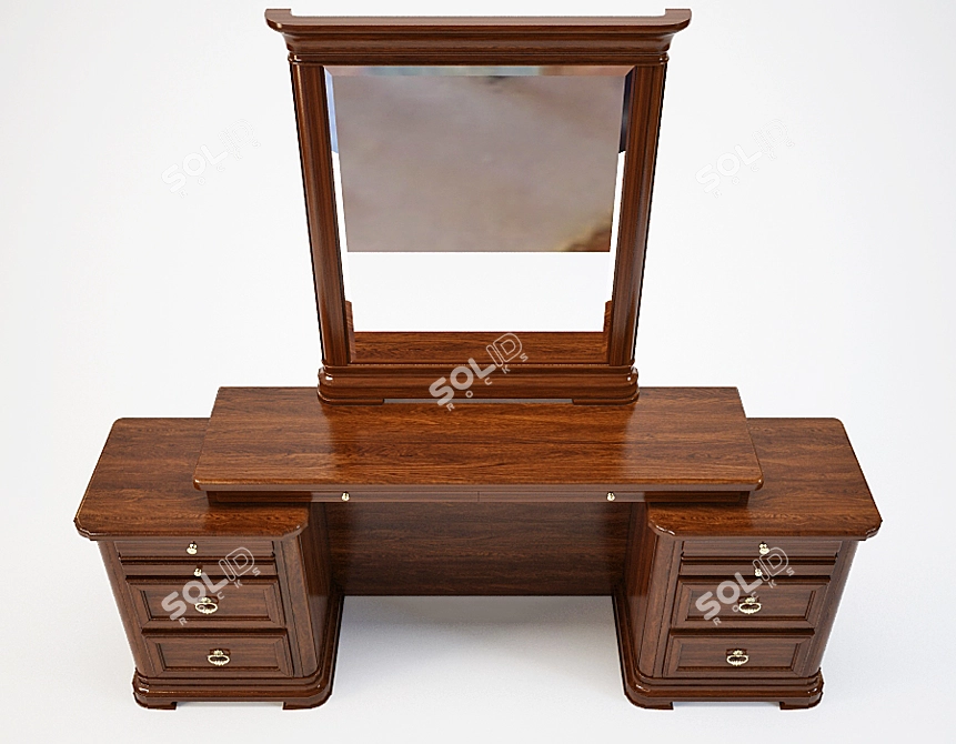 Natural Wood Vanity Table with Drawers and Mirror 3D model image 2