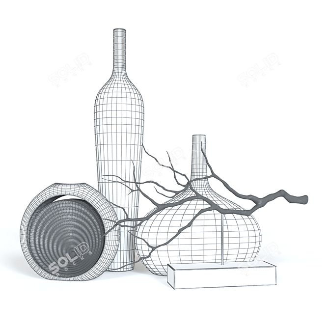 Elegant Vase Set with Branch 3D model image 2