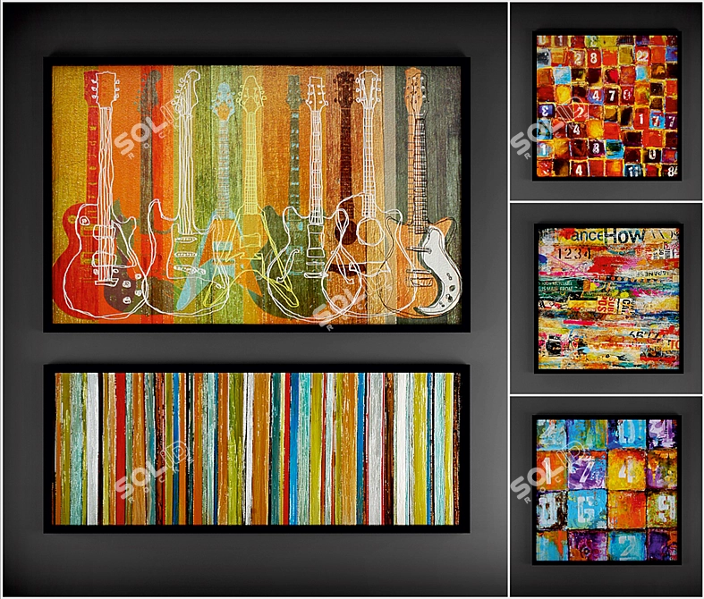 Modern Art Paintings Set of 5 3D model image 1