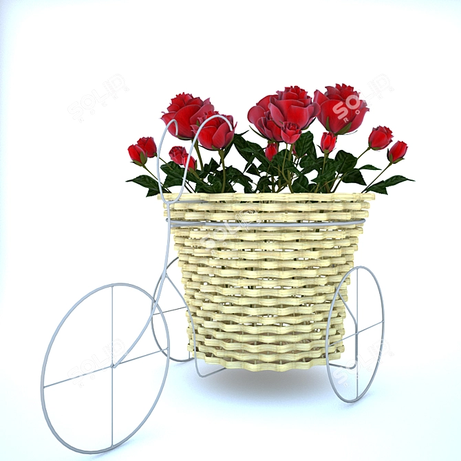 Elegant Rose Basket Stand 3D model image 1