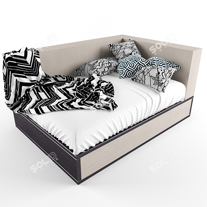 Teenage Girl's Bed with Throw and Cushions 3D model image 1