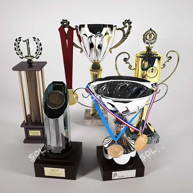 Victory Rewards Set: Cups & Medals 3D model image 1