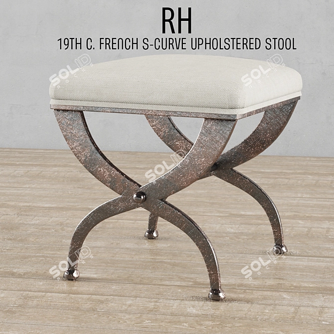 Elegant 19th C. French Upholstered Stool 3D model image 1