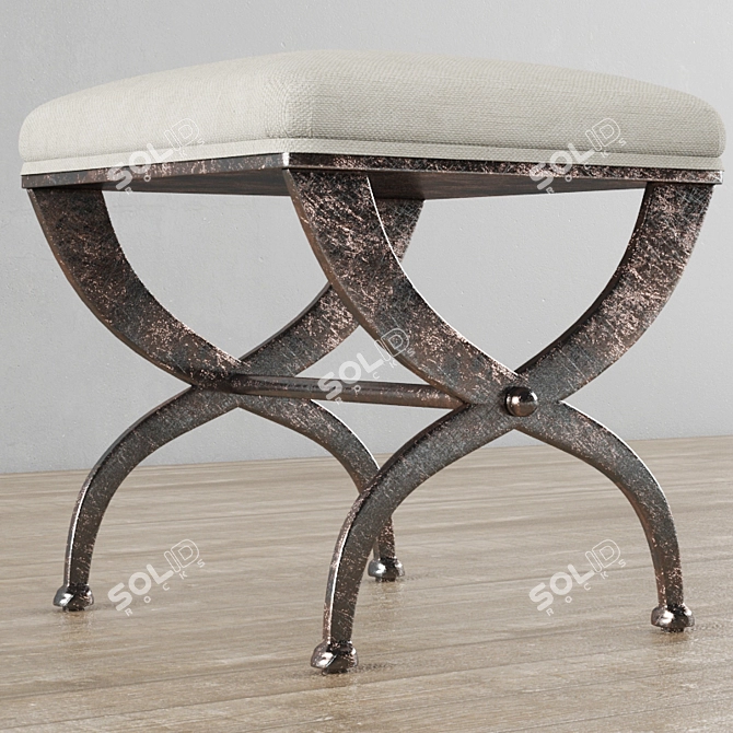 Elegant 19th C. French Upholstered Stool 3D model image 2