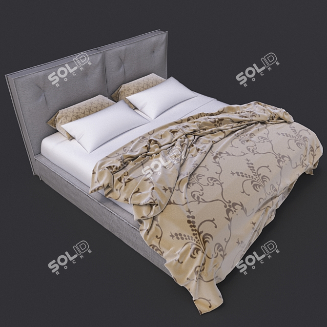 Cozy Gray Bed Set: Duvet & Pillows 3D model image 1