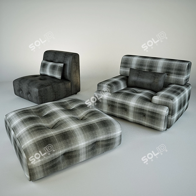 Modern Black and White Chair Set 3D model image 1