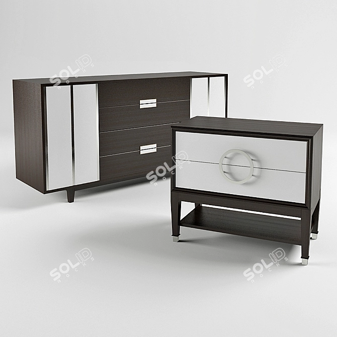 Modern Dresser & Nightstand Set 3D model image 1