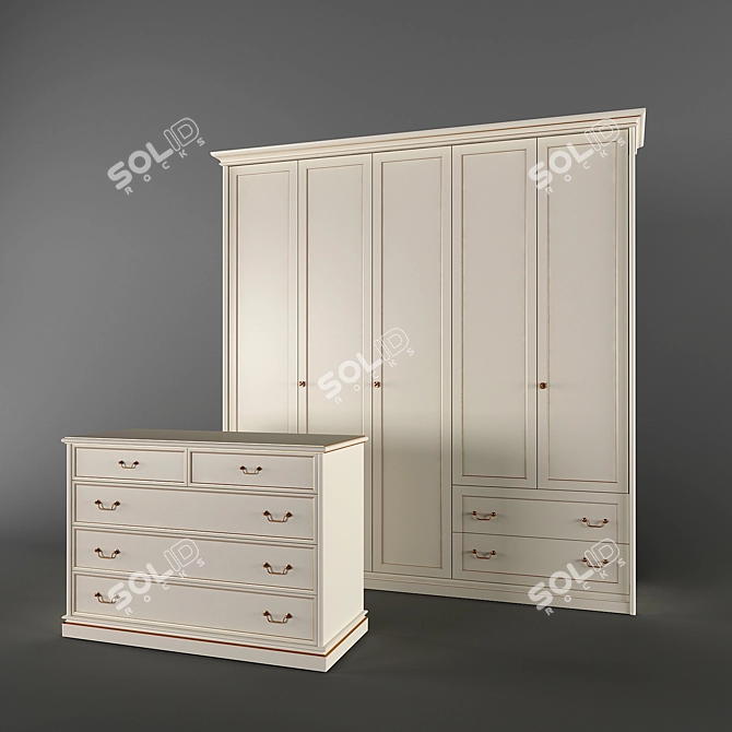 Elegant Storage Set: Wardrobe & Dresser 3D model image 1