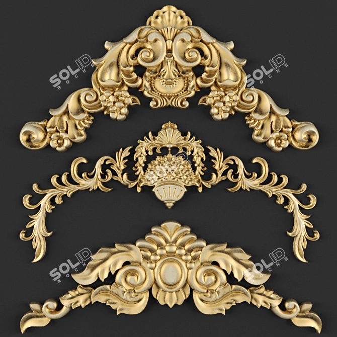 Gilded Crown Molding & Carvings 3D model image 1