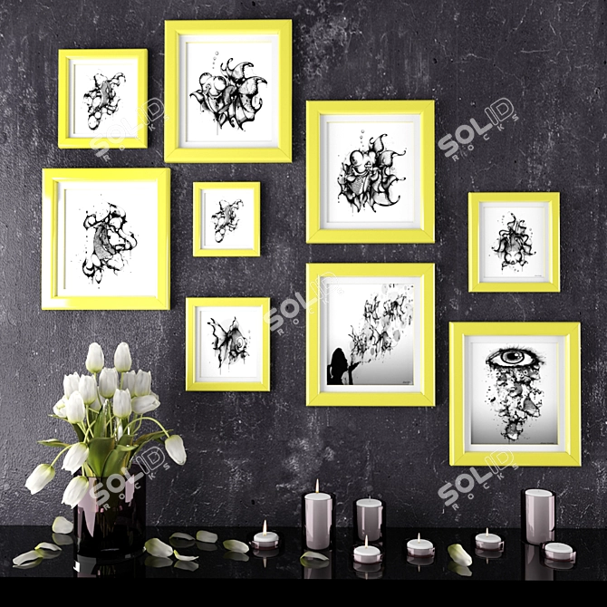 Artful Blooms: Decor Paintings & Tulips 3D model image 1