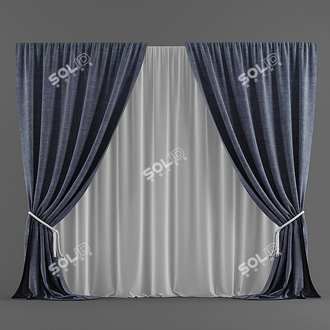 Blue Blinds & Sheer Curtains 3D model image 1