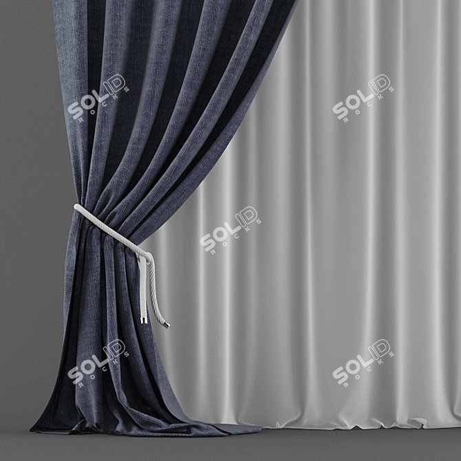 Blue Blinds & Sheer Curtains 3D model image 2