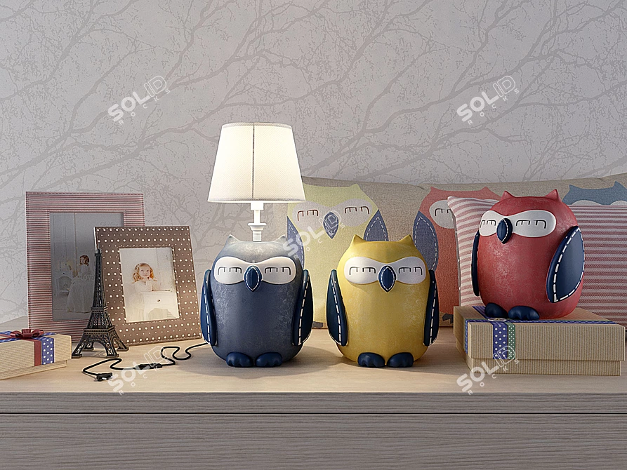 Whimsical Owl-themed Decor Set 3D model image 1