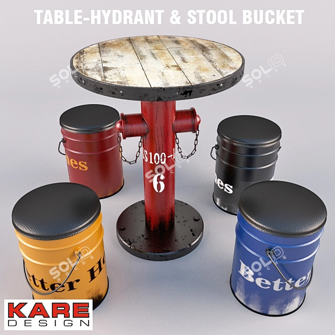 Hydrant Barrel Chairs & Table Set 3D model image 2