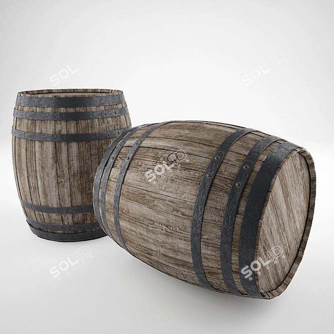 Rustic Wooden Barrel 3D model image 1