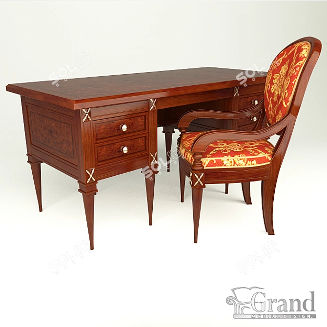 Title: "Grand" Djakonda Desk & Chair 3D model image 1