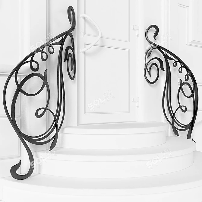 Elegant Black Iron Railings 3D model image 2