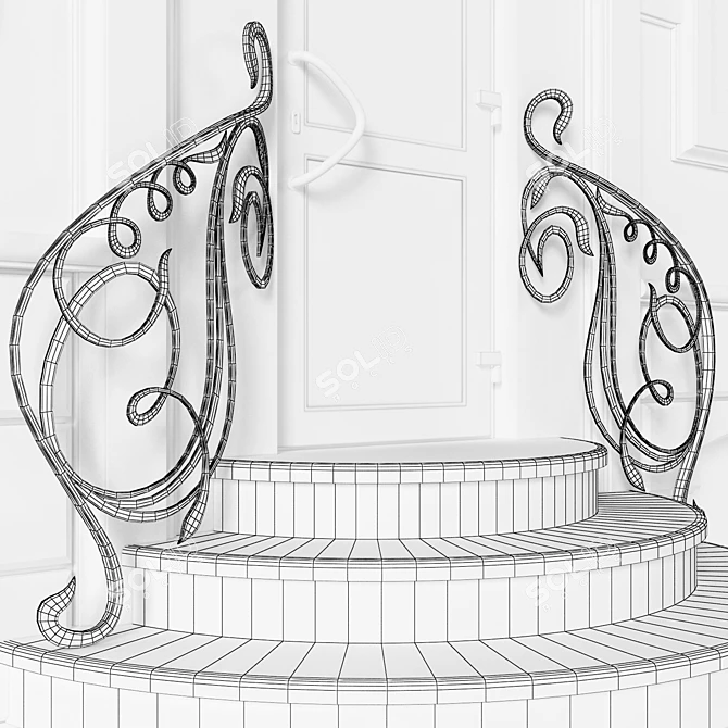 Elegant Black Iron Railings 3D model image 3