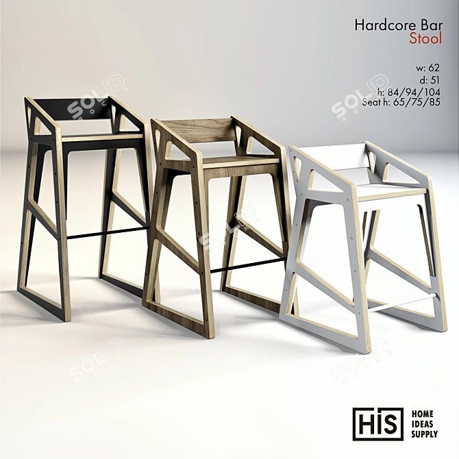 HIS Hardcore Bar Stool: Sleek Design, Adjustable Height 3D model image 1