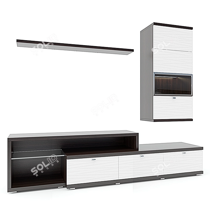 Tokio TV Cabinet Set with Shelf 3D model image 1