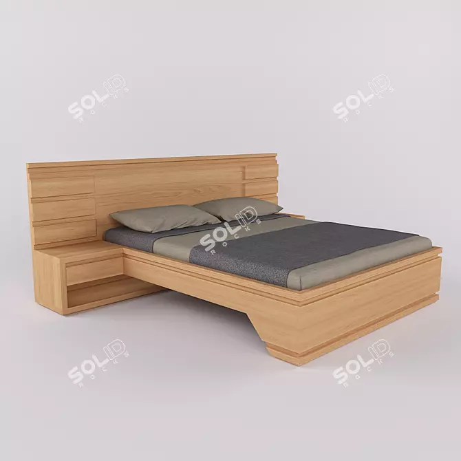 Italian Crafted Solid Bed 3D model image 1