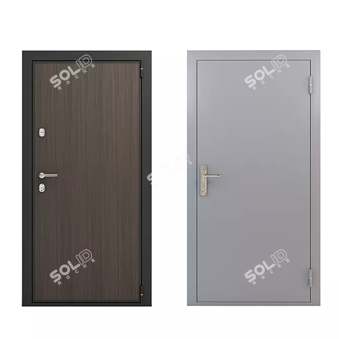 Two-tone Metal Front Door with Bonus Fireproof Safety 3D model image 1