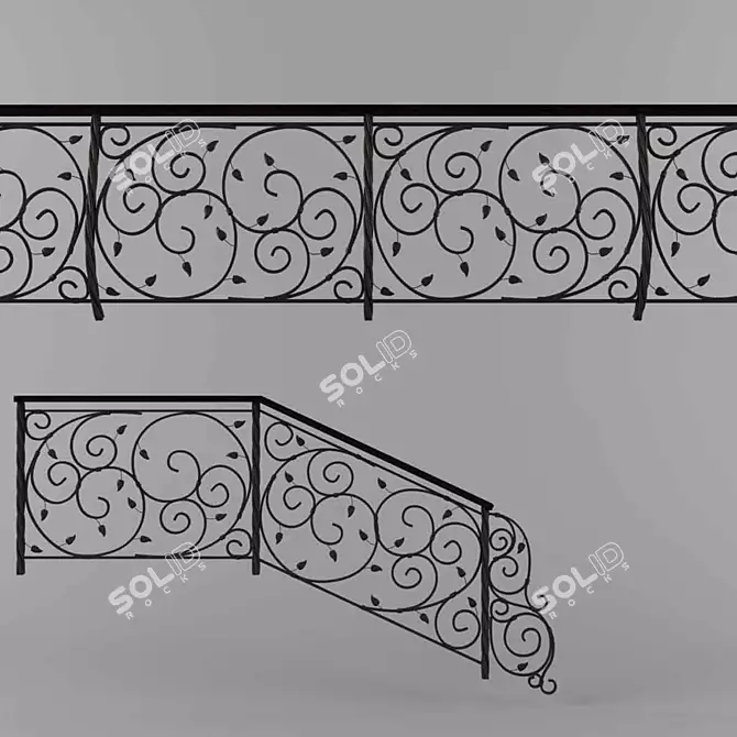 Elegant Wrought-Iron Balcony and Porch Fencing 3D model image 2