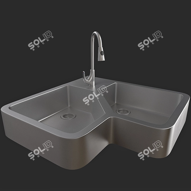 Corner Sink with Included Faucet 3D model image 1