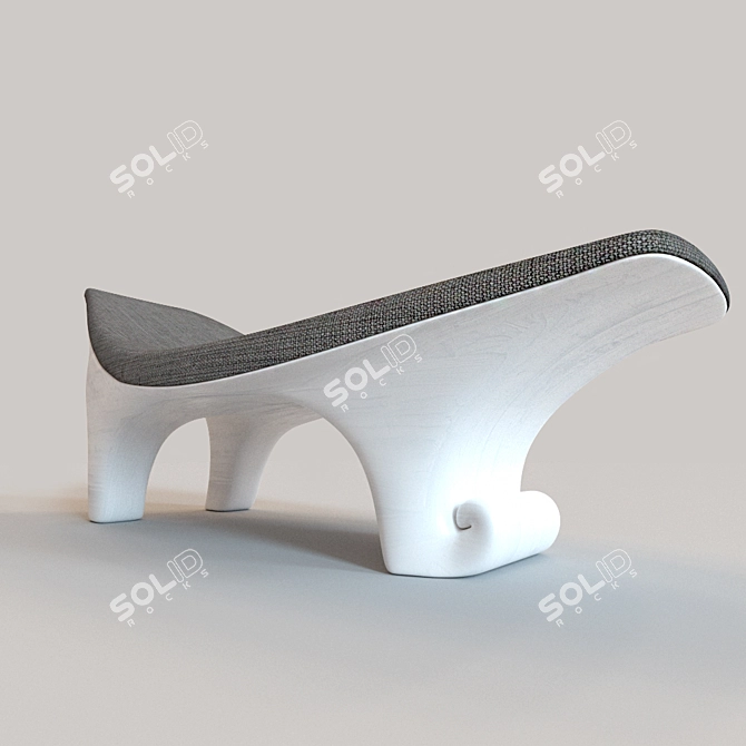 Ergonomic Wooden Lounger with Soft Seat 3D model image 2