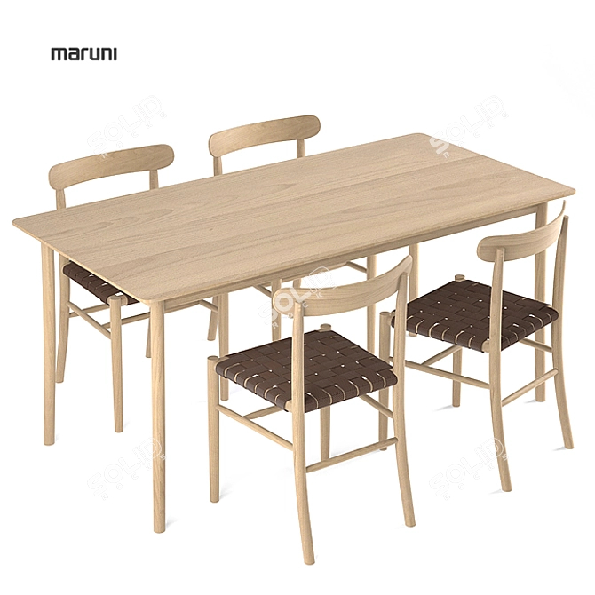 Maruni Lightwood Chair + Table Set 3D model image 1