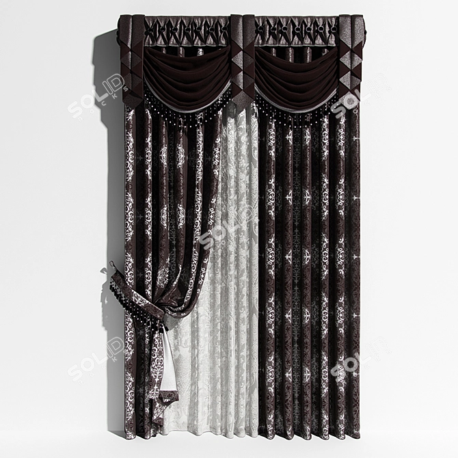 Folded Lambrequin Curtains 3D model image 1