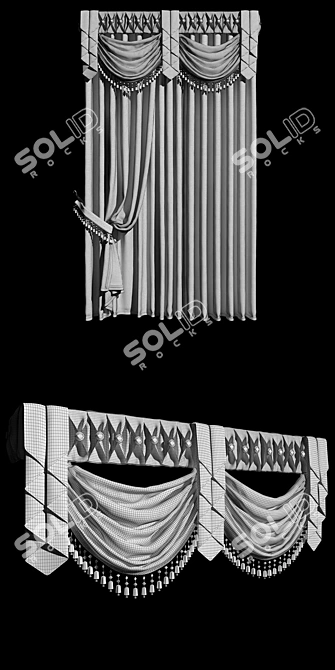 Folded Lambrequin Curtains 3D model image 3